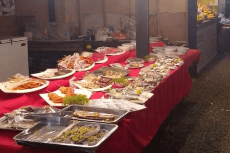 Fresh meat and seafood ready for grilling