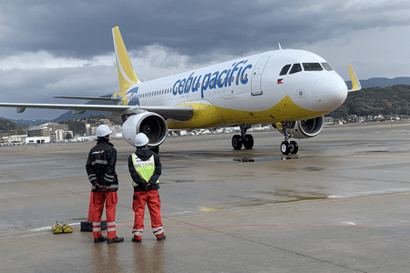 Cebu Pacific aircraft watched by air traffic officers