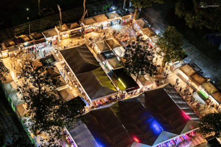 An aerial view of a busy Sugbo Mercado night market