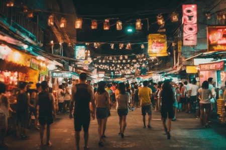 A photo of a busy night market filled with people