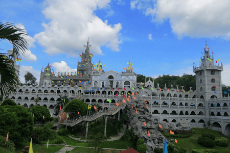 Simala Shrine adorned with colorful streamers