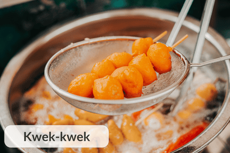 Kwek-Kwek: deep-fried quail eggs coated in a bright orange batter