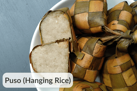 Puso: hanging rice wrapped in palm leaves