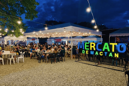 Mercato de Mactan Food Park bustling with people at night
