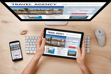 person booking a travel agency online