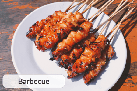 Grilled pork and chicken skewers