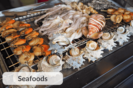 Freshly grilled seafood