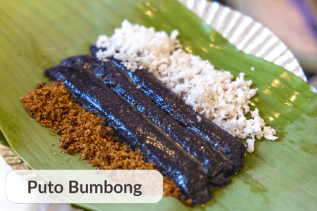 Puto Bumbong with sugar and grated coconut on the sides